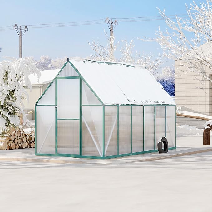 6'X11' Aluminum-Framed Polycarbonate Greenhouse, Heavy Duty Polycarbonate Greenhouse with Quick Setup Structure and Roof Vent, Large Enhanced Aluminum Greenhouses Kit for Outdoors