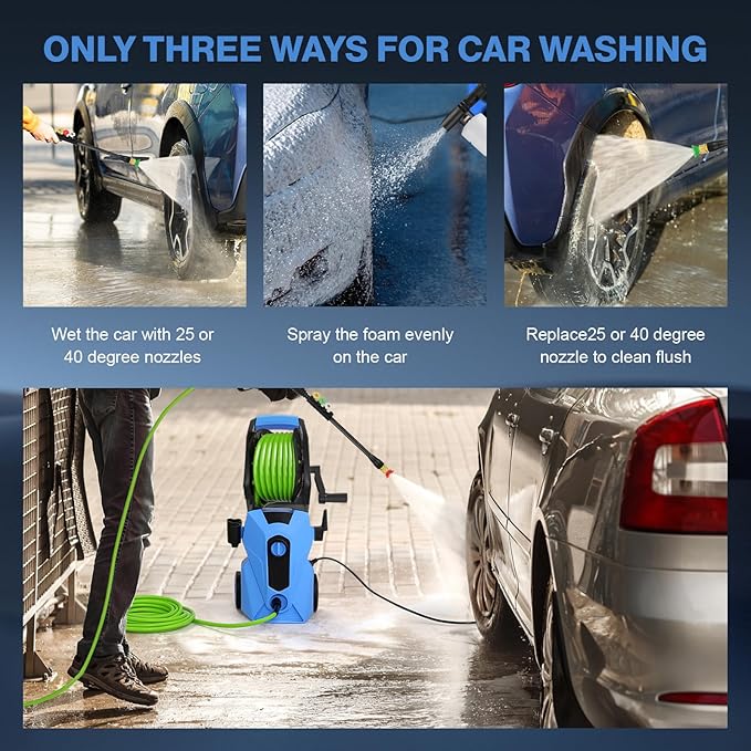 5000PSI Pressure Cleaner, 2025 New Power Cleaner with 33FT Flexible Extension Pressure Cleaner Hose Reel, 4 Nozzles, Professional Power Cleaners for Home/Car(Blue)