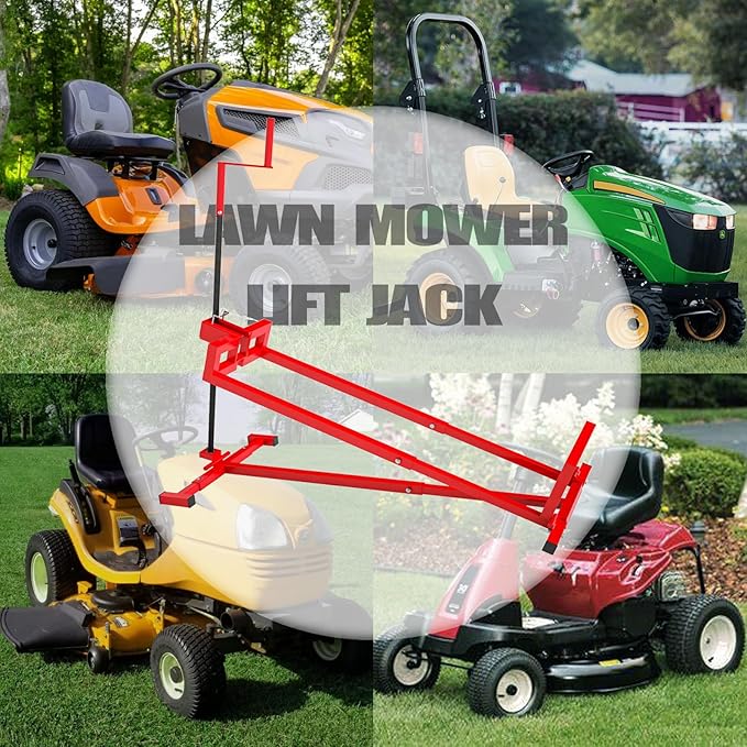 Lawn Mower Lift Jack, 880 lbs Capacity Lifting Jack for Garden Tractors, Riding Lawn Mower Maintenance Lift with Hand Crank and Power Extension Handle, Telescopic Maintenance Jack, Red