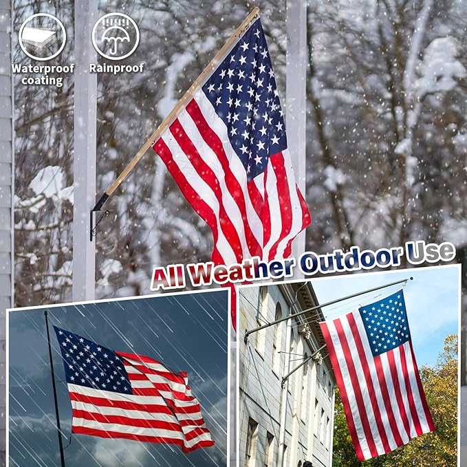 Deluxe Cotton American Flag 5x8 FT for Outside, Tear Resistant US Flags High Wind with Embroidered Stars, Sewn Stripes, the Best Indoor Outdoor Flag