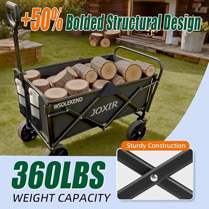 Collapsible Wagon Cart Foldable 360lbs Capacity, Lightweight Portable Beach Wagon, Shopping Carts with Wheels for Grocery, Camping, Shopping, Beach, Fishing, Garden Cart