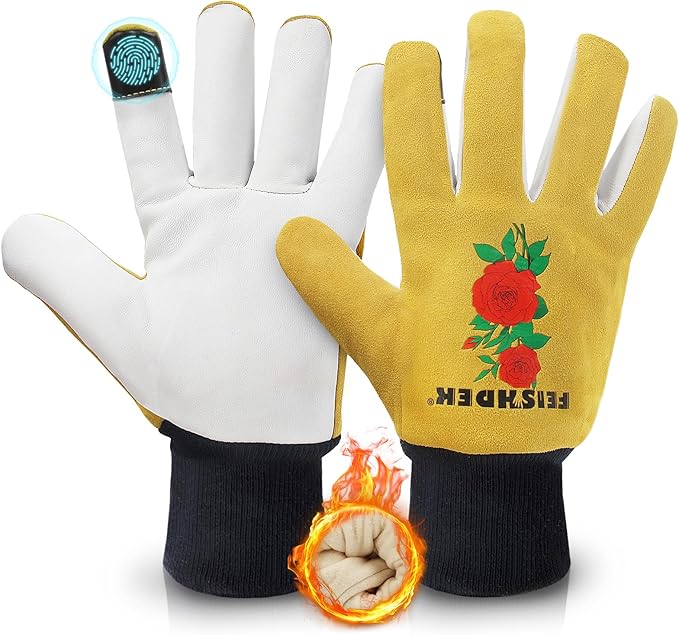 Winter Gardening Gloves for Women, Deerskin Warm Insulated Garden Work Gloves for Cold Weather, Outdoors, Yard Labor