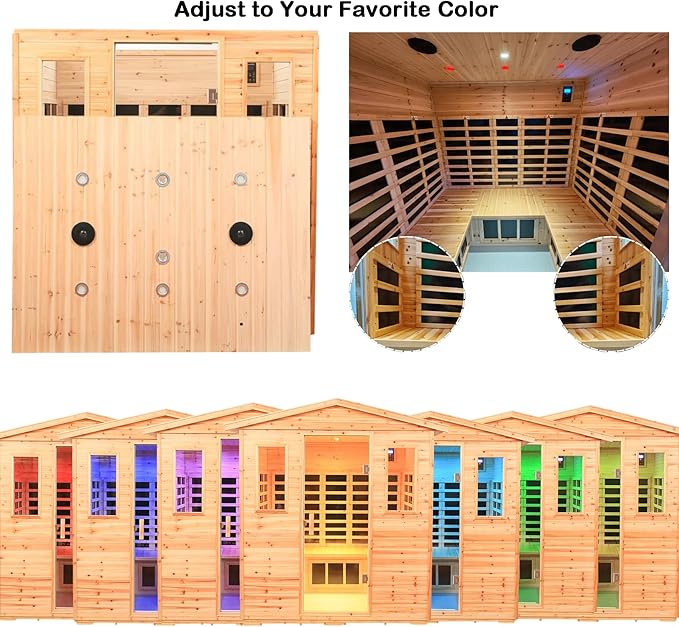 Fir Wood 5-6 Person Low emf Far Infrared Outdoor Sauna, Indoor/Outdoor Wooden Sauna, Withstand Temp -5℉-104℉ with 18 Low EMF Heating Panels & Reading Lights & Chromotherapy Lights & Bluetooth Speaker