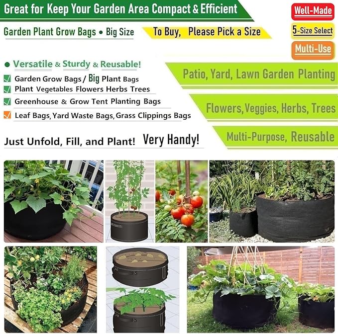 3-Pack 40 Gallon Thickened Plant Grow Bags Large (28x16 in) Heavy Duty Garden Bag Fabric Plant Pots for Potato,Tomato Planter,Herbs Veggies Planting,Flower Pots,Barrel Planter,Yard Waste Bag,Leaf Bags