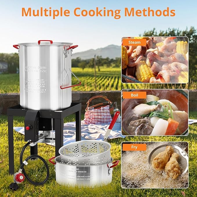 Turkey Fryer, Turkey Fryer and Fish Fryer Set,Turkey Deep Fryer Kit 30QT & 10QT Fryers, Aluminum Deep Fryer & Seafood Boiler Steamer for Crab, Shrimp, Lobster