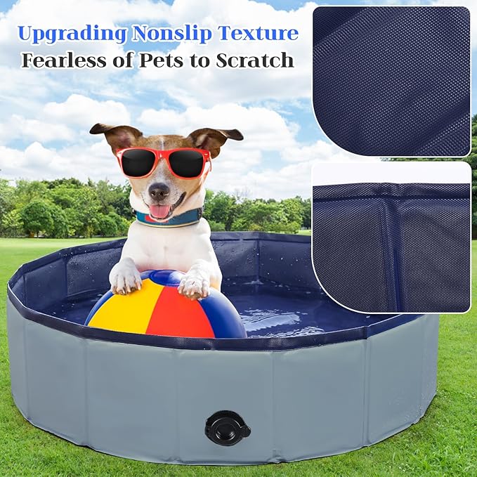 Foldable Dog Pool, Portable Pet Bath Tub and Kiddie Swimming Pool, Collapsible Bathtub for Puppies, Small, Medium and Large Dogs, Cats and Kids, 48 x 12 in, Gray