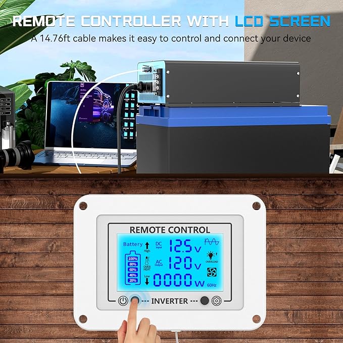 New Upgraded 4000 Watts Pure Sine Wave Inverter, 12V DC to 110V AC Power Inverter with 4 AC Outlets, USB Port, Type-C Port for Truck, Vehicle, Power Outage, Remote Control with LCD Screen