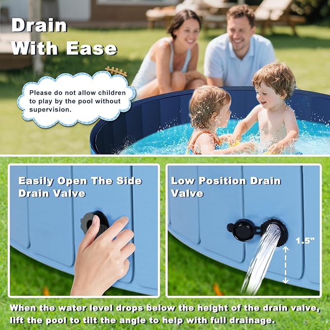 UCCY Foldable Dog Pool for Large Dogs Hard Plastic Kiddie Swimming Pool Non-Slip Portable Dog Bathtubs Collapsible Multi-Use Whelping Box Ball Pit Outdoor Pool for Backyard Duck Pond Blue XL-63"x12"