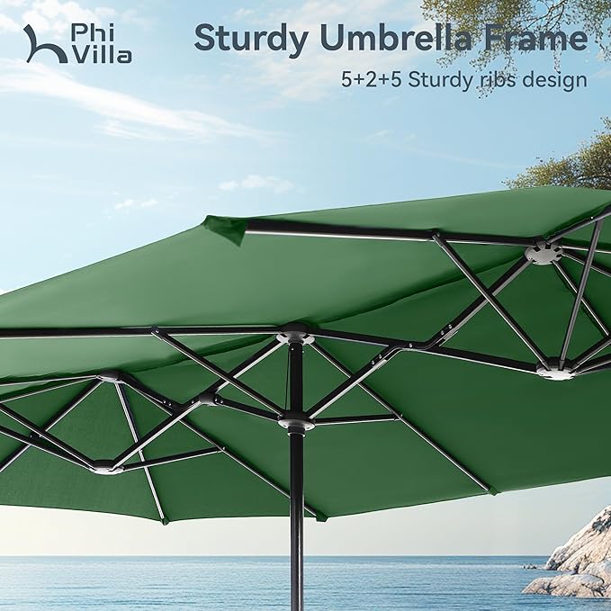 PHI VILLA 13ft Large Patio Umbrellas, Double-Sided Outdoor Market Rectangle Umbrella for Outside, Mint Green