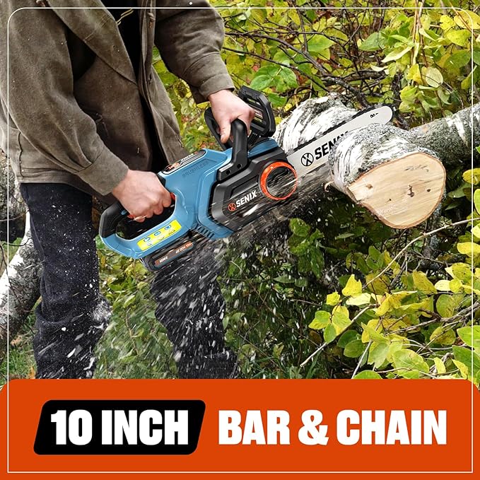 SENIX 20V 10" Electric Chainsaw, Cordless Battery Powered Chainsaw, Brushless Chain Saw, Garden Tool for Trees, Pruning, Branch Cutting, Yard, Gift for Men Dad Husband Fathers, Tool Only, CSX2-M-0