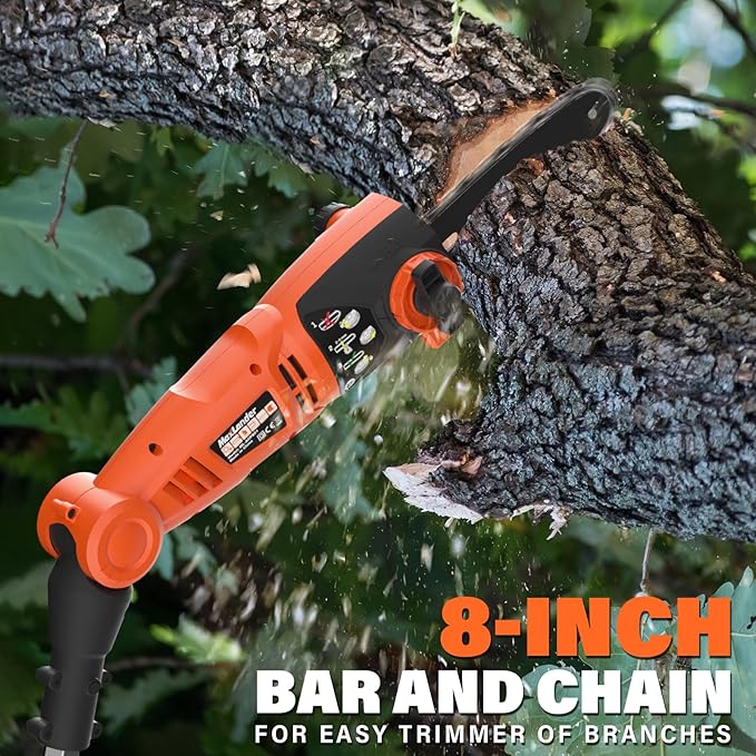 MAXLANDER 8-Inch Electric Pole Saw Corded - 6 Amp Pole Saws for Tree Trimming, 15-Feet MAX Reach Pole Saw, 31ft/s Cutting Speed - Easy Tree Trimming & Tool-Free Setup