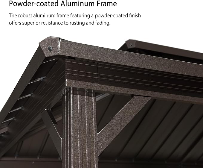 PURPLE LEAF 6' X 9' Hardtop Grill Gazebo for Patio Permanent Metal Roof with 2 Side Shelves Deck Yard Tent Aluminum Garden Outside Sun Shade Outdoor BBQ Canopy
