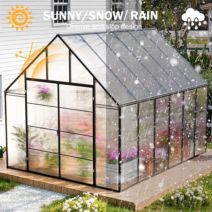 CDCASA 12x10x10 FT Greenhouse for Outdoors, Easy Assembly Large Aluminum Heavy Duty Polycarbonate Greenhouses Kit w/2 Windows, Swing Door, Outsides Walk-in Green House Sunroom for Backyard Garden