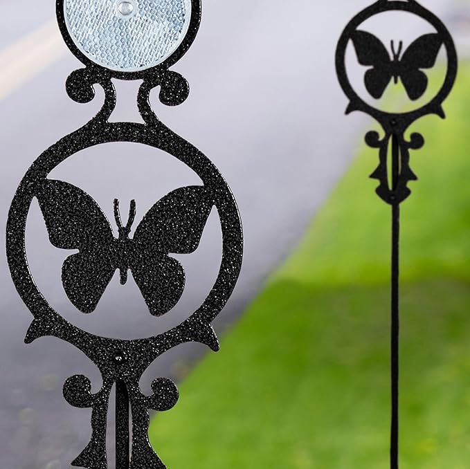 Touch of Class Pathways Reflective Driveway Marker Stake Set of Two for Outdoor Use | Butterfly Emblem Design | Personalized Tall Reflector Set of 2 | Black Durable Finish