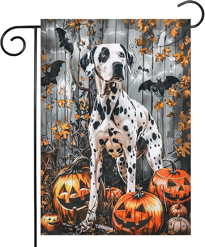 Halloween Dalmatian Garden Flag 12x18 Vertical Double-Sided Trick or Treat Pumpkin Fall Holiday Outdoor Decorations Polyester Yard Flag