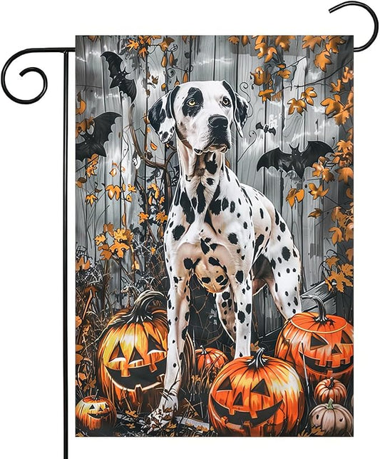 Halloween Dalmatian Garden Flag 12x18 Vertical Double-Sided Trick or Treat Pumpkin Fall Holiday Outdoor Decorations Polyester Yard Flag