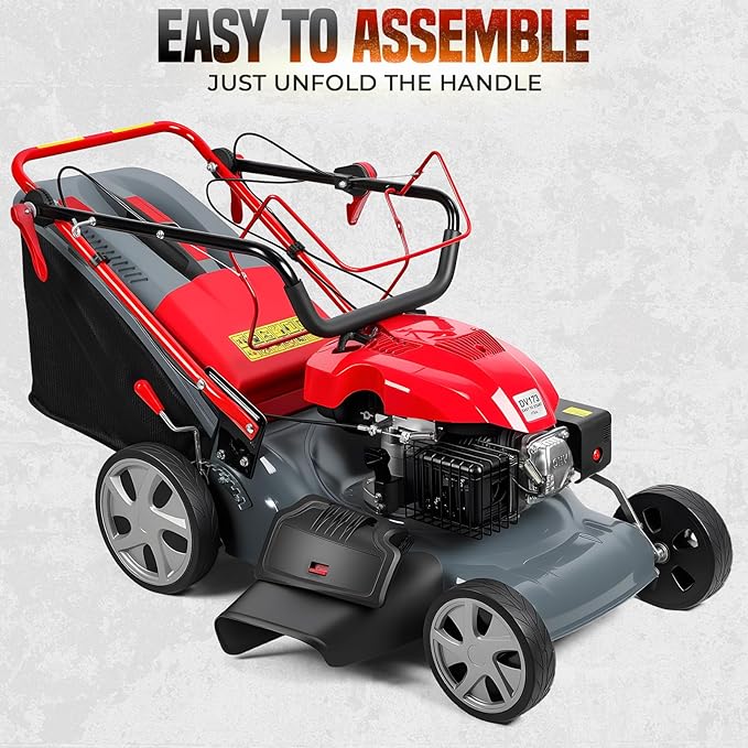 3 in 1 Gas Lawn Mower Self Propelled,173cc OHV Engine with Air Cooling, 20" Steel Deck,8-Level Height Adjustment, 60L Grass Catcher, Foldable Design for Yard Patio Lawn Red (US Fast Arrival
