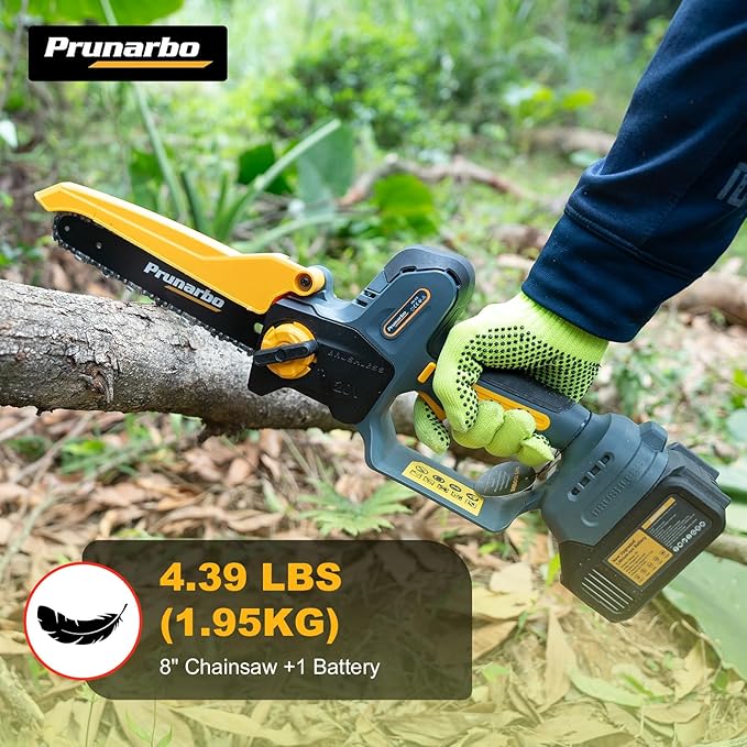 2 In 1 Mini Chainsaw 8 Inch Cordless Hand-Held Electric Chain Saw with Pole Compatible with Makita 18V Batteries Branch Cutter 8000mAh Battery PR-E8-Set