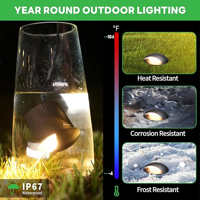 Low Voltage LED Well Landscape Lights - 12V Outdoor IP67 Ground Light, 5 Color Temperature Selectable In-Ground Light, ORB Aluminum for Path Backyard House 3W 170LM 8 Pack