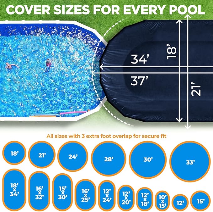 18 x 34 ft Oval Pool Covers for Above Ground Pools, Oval Winter Pool Cover, Swimming Pool Cover, Keeps Out Debris, Cold and UV Resistant, Supreme Mesh, Navy Blue