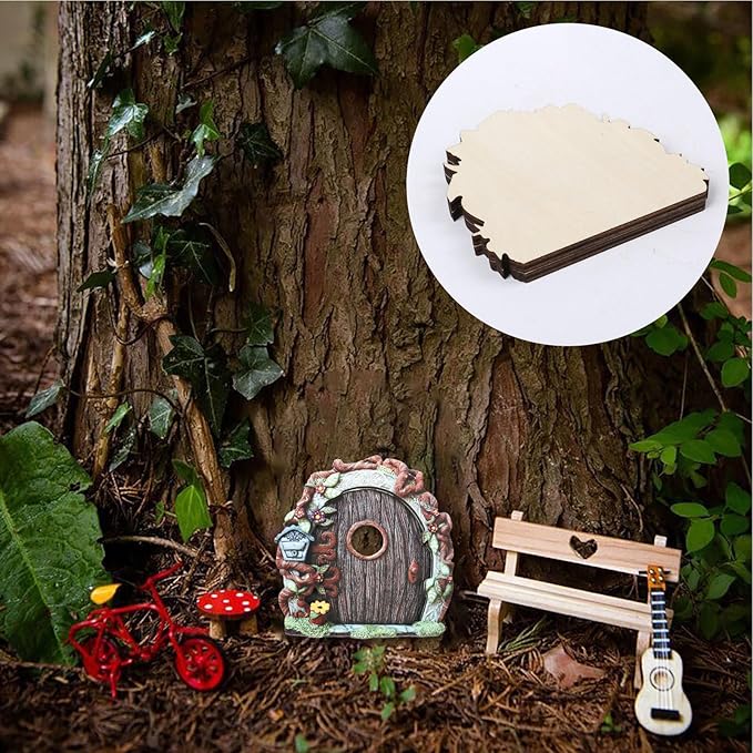 Miniature Fairy Door, Wooden Gnome Door for Trees Wall, Fairy Garden Outdoor Decor Accessories