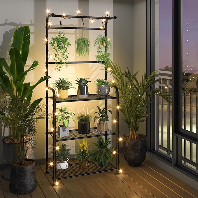 Plant Stand Outdoor Indoor, Metal 3 Tiered Tall Hanging Plant Shelf Heavy Duty for Multiple Flower Planter Holder 67" Large Rack for Living Room Garden Balcony, Black