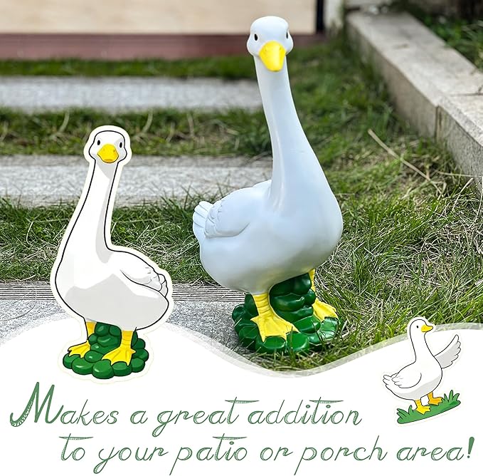 Porch Goose Garden Decor Statues - Large White Yard Goose Statue Resin Duck Sculpture 20"High Lawn Goose Front Porch Goode Home Decorations Housewarming Birthday Gifts for Mom Women (Without Clothes)