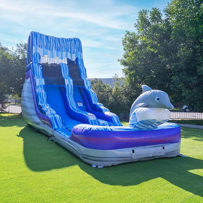 Herokiddo Dolphin 16' Water Slide with Detachable Pool, for Kids and Adults, Commercial Grade, 100% PVC Vinyl, Outdoor Backyard, Summer Fun, Blow Up Inflatable (Blower Included)