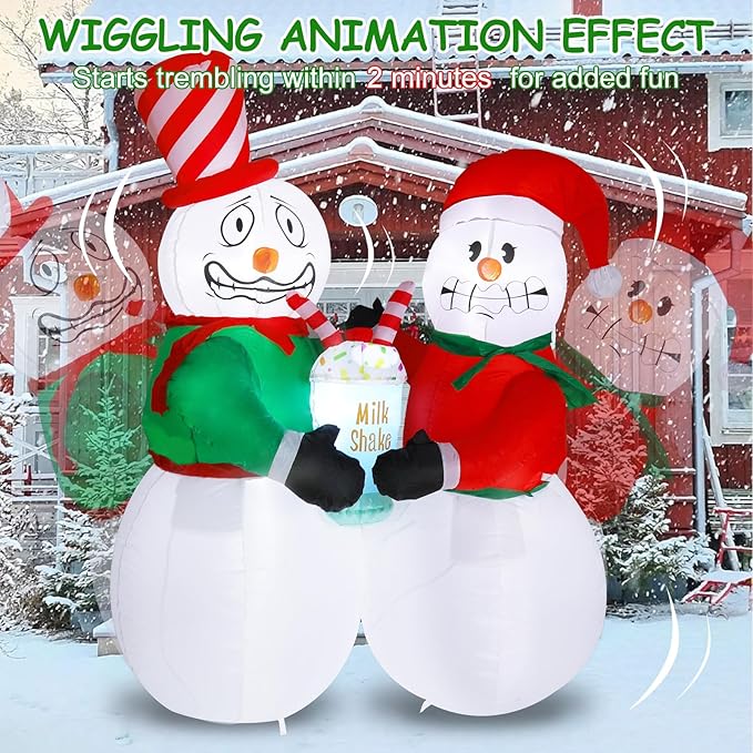 Elegear 6FT Animated Christmas Inflatables Outdoor Decorations, Shivering Snowman Inflatables Built-in LED Lights, Two Funny Snowmen Christmas Blow Up Yard Decorations for Xmas Party Indoor Outdoor