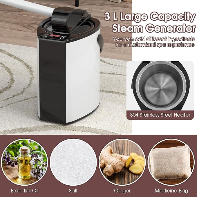COSTWAY Portable Steam Sauna, Full-Body Personal Sauna Tent w/ 3L Steam Generator, Foldable Chair, Foot Massager, Timer, Remote Control, Indoor Pop-up Sauna Tent for Home Spa Relaxation (Coffee)