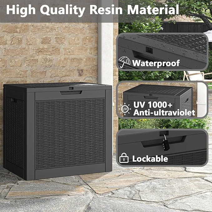 Outdoor Storage Box, 31 Gallon Deck Box, Large Resin Storage Cabinet for Gardening Tools, Patio Pillow, Lockable, Waterproof and UV Resistant
