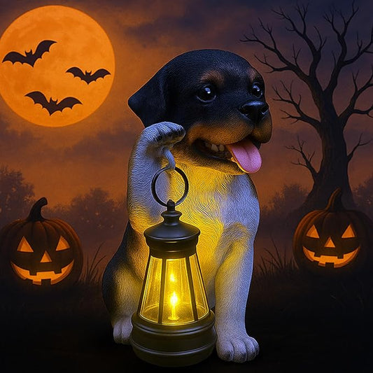 Solar Garden Statues Dog Figurine with LED Light Lantern Outdoor Art Decor for Patio Lawn Yard Housewarming Home Ornaments Gifts for Dog Lovers Mom Grandma Women