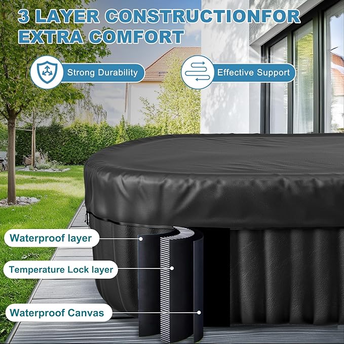 NAIZEA Inflatable Hot Tub - Outdoor Hot Tubs 2 Person, Portable Blow Up Spa Square Portable Hot Tub, 90 Soothing Bubble Air Jets, Cover, 2 Filter, 145 Gallon,75x47x25 in