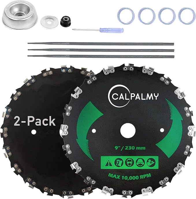 (2-Set) 9" x 20T Chainsaw Tooth Brush Blades Tool Kit, – 2 Blades, 3 Assorted Round Files and 4 Washers | for Cutter, Trimmer, Weed Eater | Made from Carbon Steel, Cuts Like Butter