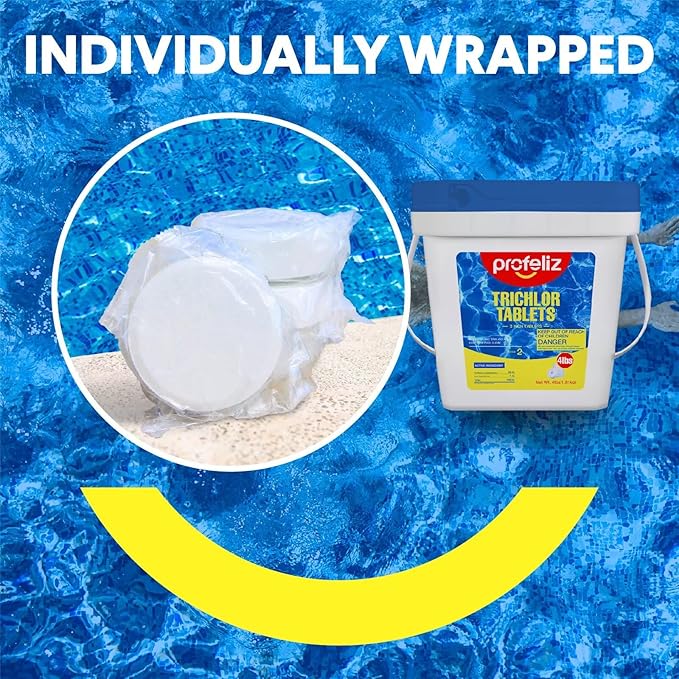 PROFELIZ 2-Pack Chlorine Tablets 3 Inch for Swimming Pools, Kills Bacteria and Stops Algae, Slow Dissolving,Individually Wrapped,Pool Chlorine Tablets,8 LB