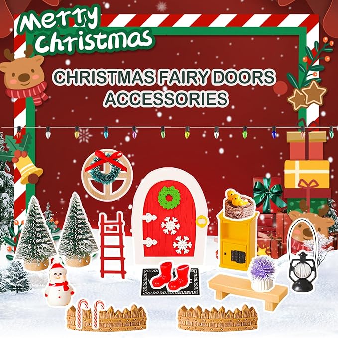20 Pcs Christmas Girl Fairy Doors Decorations Enchanted Doors Tiny Outdoor Xmas Decor Miniature Magical Door for Fairies Special Entry Tiny Miniature for Xmas Accessories Fairy Tale