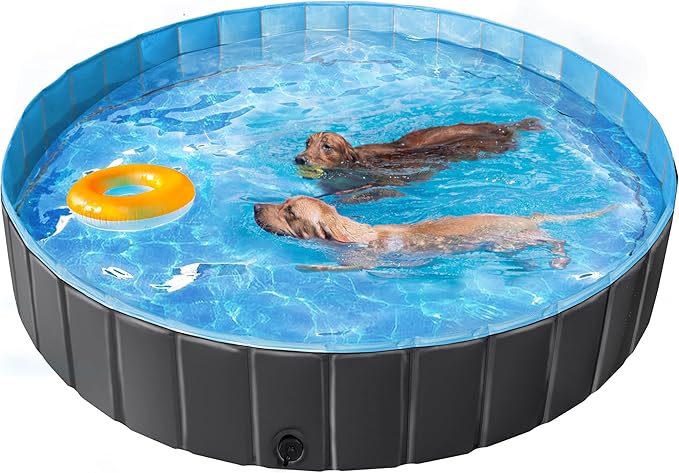 Yaheetech Foldable Dog Pool Collapsible Hard Plastic Dog Swimming Pool Portable Pet Pools Doggie Wading Pool Bath Tub for Puppy Small Medium Large Dogs, 79 x 12 Inches Black
