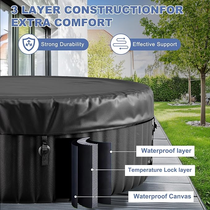 NAIZEA Inflatable Hot Tub - Outdoor Hot Tubs 2 to 4 Person, Portable Blow Up Spa Square Portable Hot Tub, 120 Soothing Bubble Air Jets, Cover, 2 Filter, 240 Gallon(71" X 71" X25")