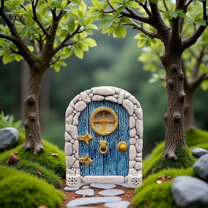 Blue Streak Archway Mini Fairy Garden Door for Tree, 3D Miniature Fairy Door for Fairytale Tiny House Doors, Bonsai Terrarium Micro Landscape Decoration Accessories Garden Miniatures