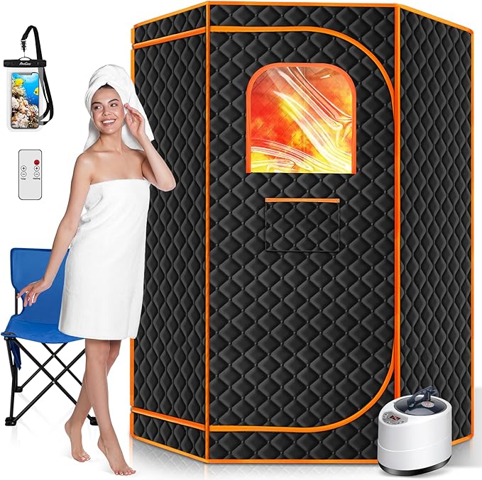 Portable Steam Sauna for Home, Portable Sauna Box Full Body for Home with 9 Adjustable Heat Levels, Steam Sauna with 3L 1500W Steamer, Folding Chair, 99 Minute Timer