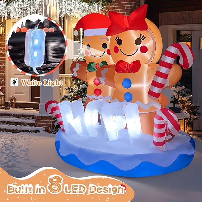 2025 Christamas Inflatable Gingerbread 6FT Gingerbread Man Couple with Candy Canes Christamas Inflatables Outdoor Decorations Xmas Blow Up Decor with Built-in 8 LEDs for Holiday Yard Garden Lawn