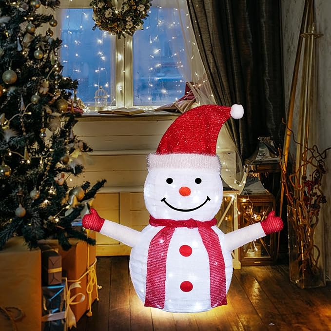 Christmas Standing Lighted Snowman Decoration, Battery Operated Light-Up Christmas Decorations for porches, lawns, Yards, Indoor and Outdoor (2.75ft)