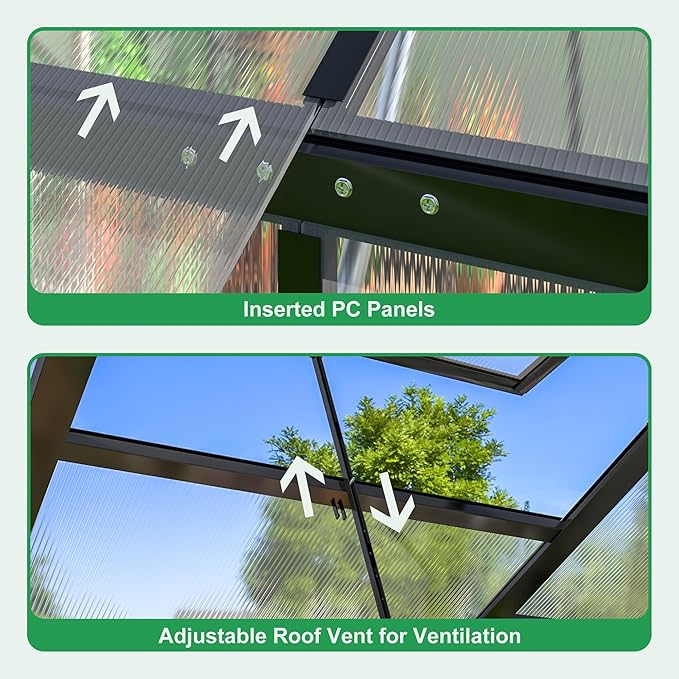 WKM 8x16 FT Greenhouse for Outdoors, Polycarbonate Greenhouse with Roof Vent and Quick Setup Structure, Aluminum Frame, Black