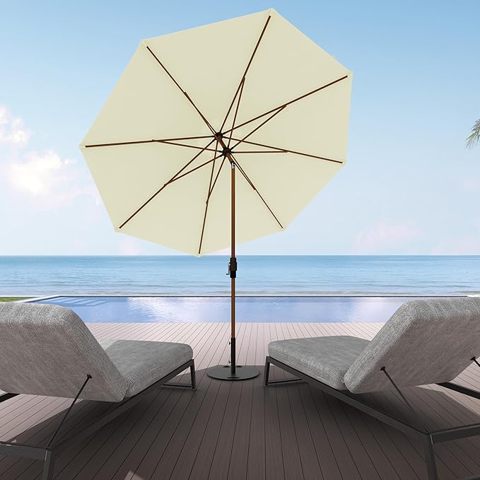 Midtown Umbrellas Sunbrella Umbrella Outdoor Patio Umbrella 2-8 Feet in Canvas Natural Acrylic Fabric - Auto-Tilt Aluminum Frame For Backyard Umbrella, Deck Umbrella & Porch Umbrella - Wooden Pole