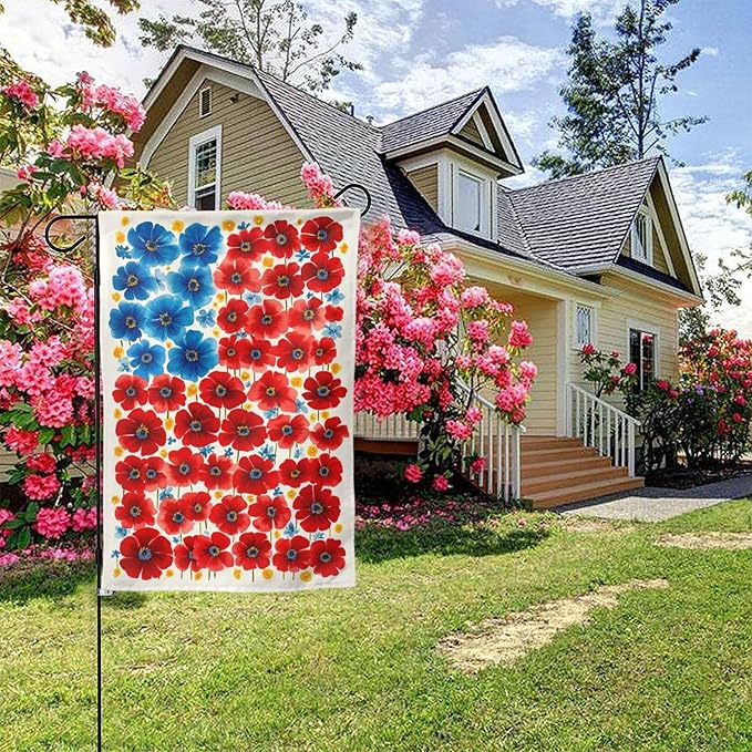 4th of July Flower Garden Flag Independence Day Decorations Vertical Double Sided Outdoor Yard Flags 12.5x18 Inch Burlap Banners for House Lawn