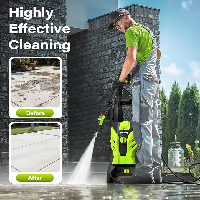 Pressure Washer, Power Washer with 4 Nozzles and Foam Cannon, High Pressure Cleaning Machine for Cars, Driveways, Fences, Patios, Home Cleaning, Green