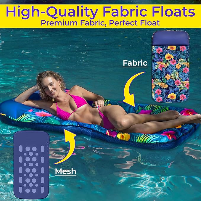 JAMBO Pool Floats, Large Fabric Pool Float, Comfortable Oversized Pool Floats for Adults, Heavy Duty Pool Air Mattress, Inflatable Lounge Raft, Tanning Pool Lounger, Tanning Chair, Pool Toys
