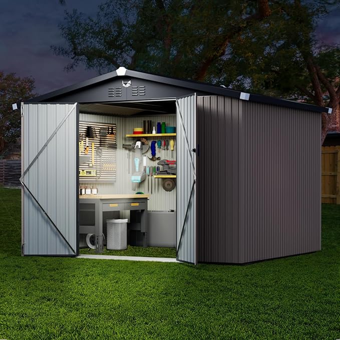 10x8 FT Outdoor Storage Shed,Metal Tool Sheds,Waterproof Outside Storage Shed,Large Storage Building with Lockable Door