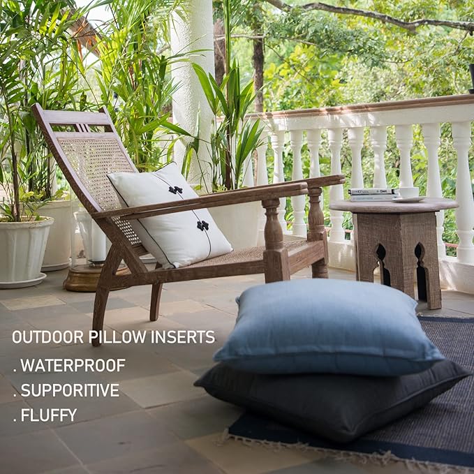 22 x 22 Outdoor Pillow Insert Pack of 2 Patio Furniture Pillows Cushion Waterproof Square Throw Pillow Inserts Decorative Couch Pillow Inserts White Sofa Sham Cushion Stuffer