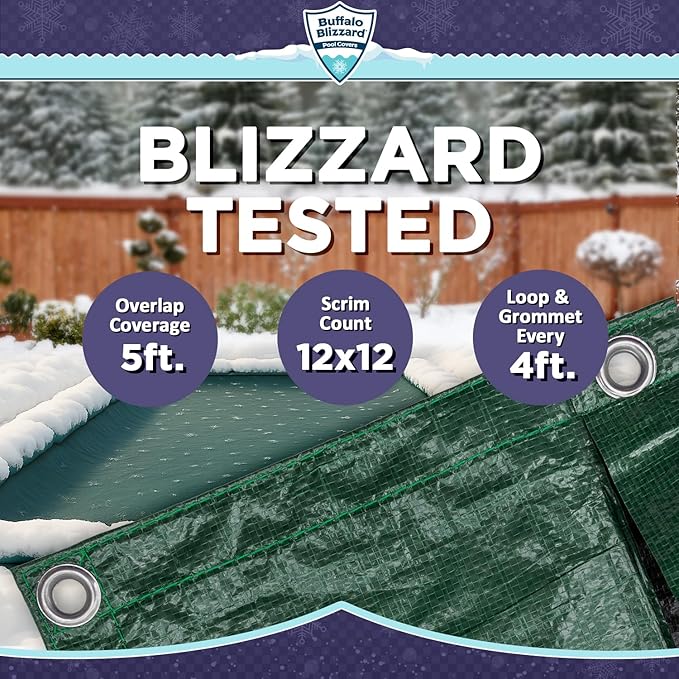 Buffalo Blizzard Ripstopper 30 ft x 50 ft Rectangular Winter Pool Cover | Green Heavy Duty Cover for Inground & Above Ground Swimming Pools | Cold & UV Resistant | Shields from Seasonal Debris